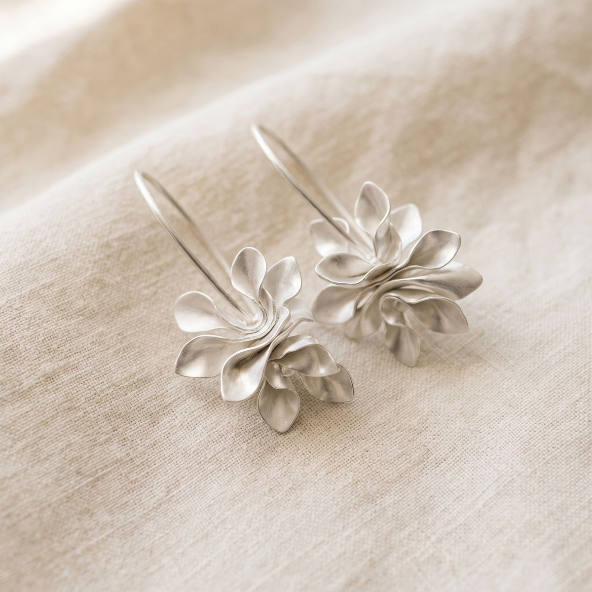Vintage Irregular Blossom Silver Earrings - product photo