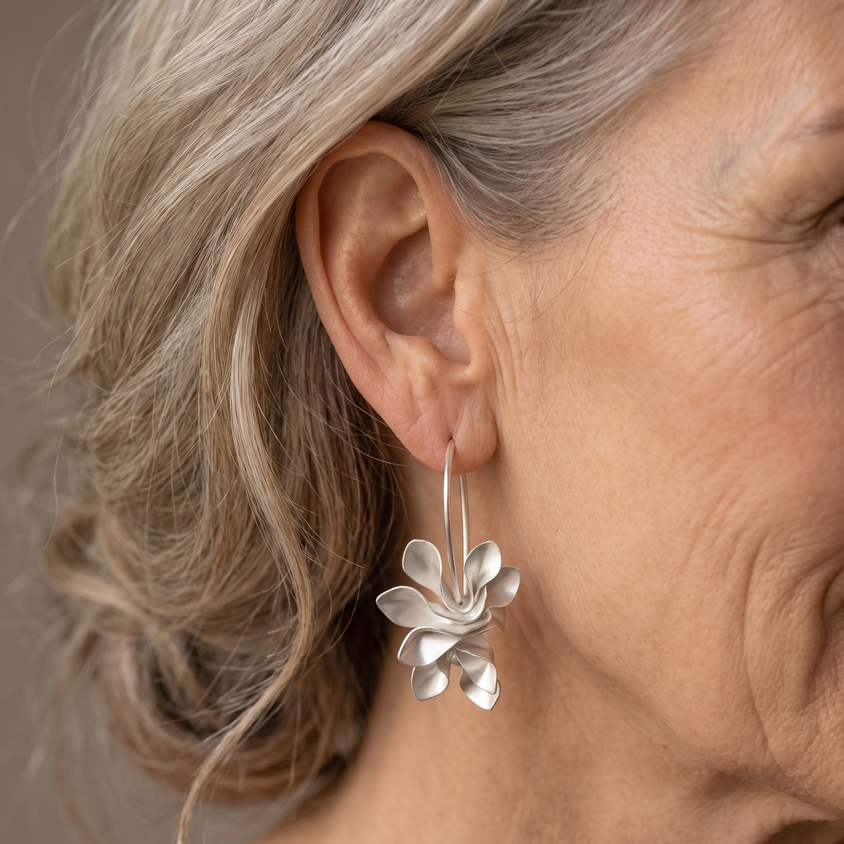 Vintage Irregular Blossom Silver Earrings - worn