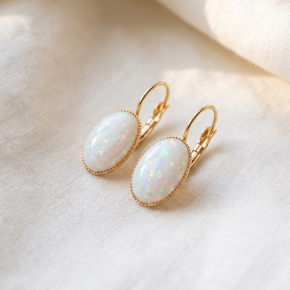 Vintage White Opal Golden Earrings - product photo