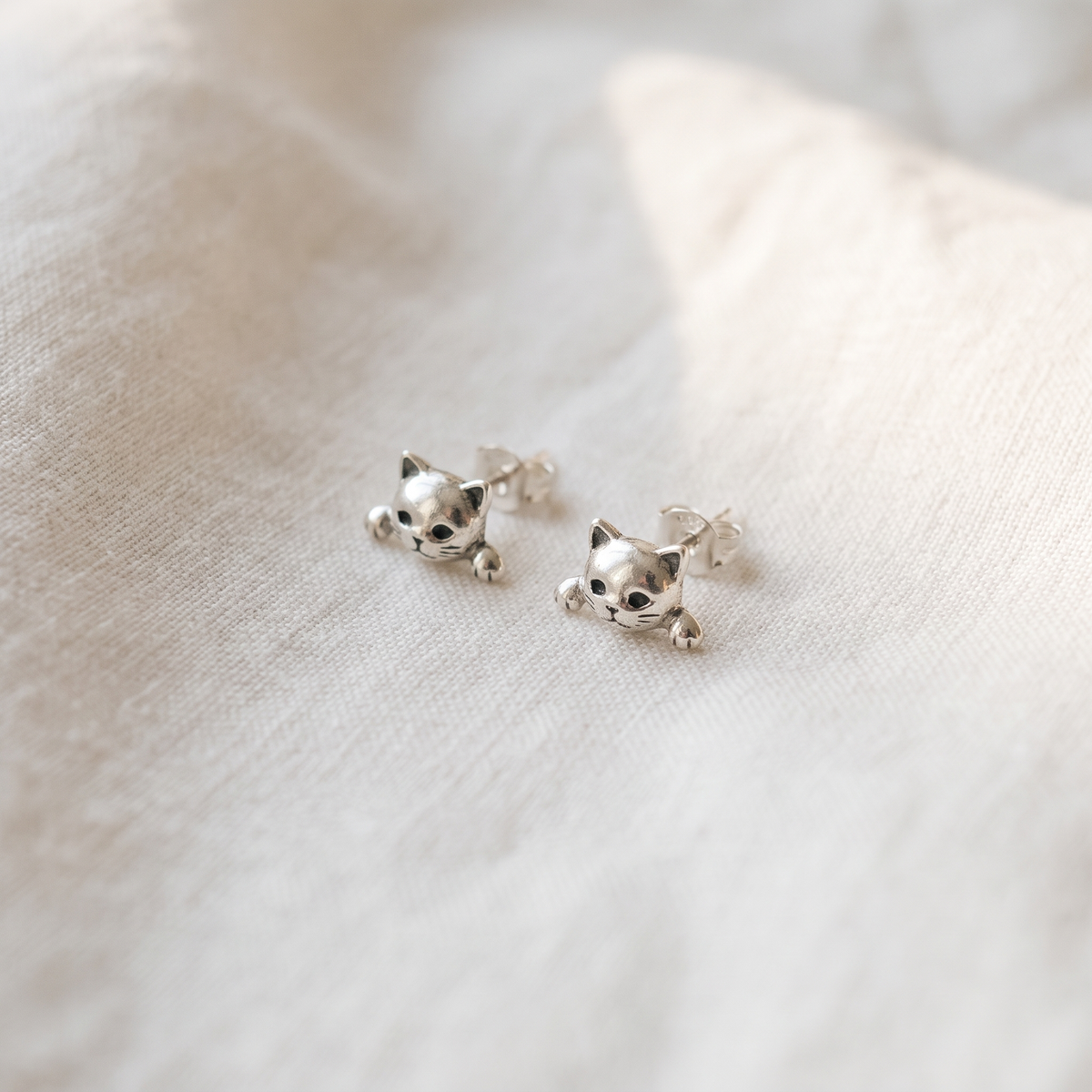 Silver Cat Earrings - product photo