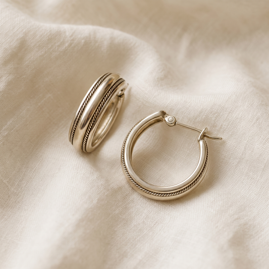 Gold-Striped Vintage Silver Hoops - product photo