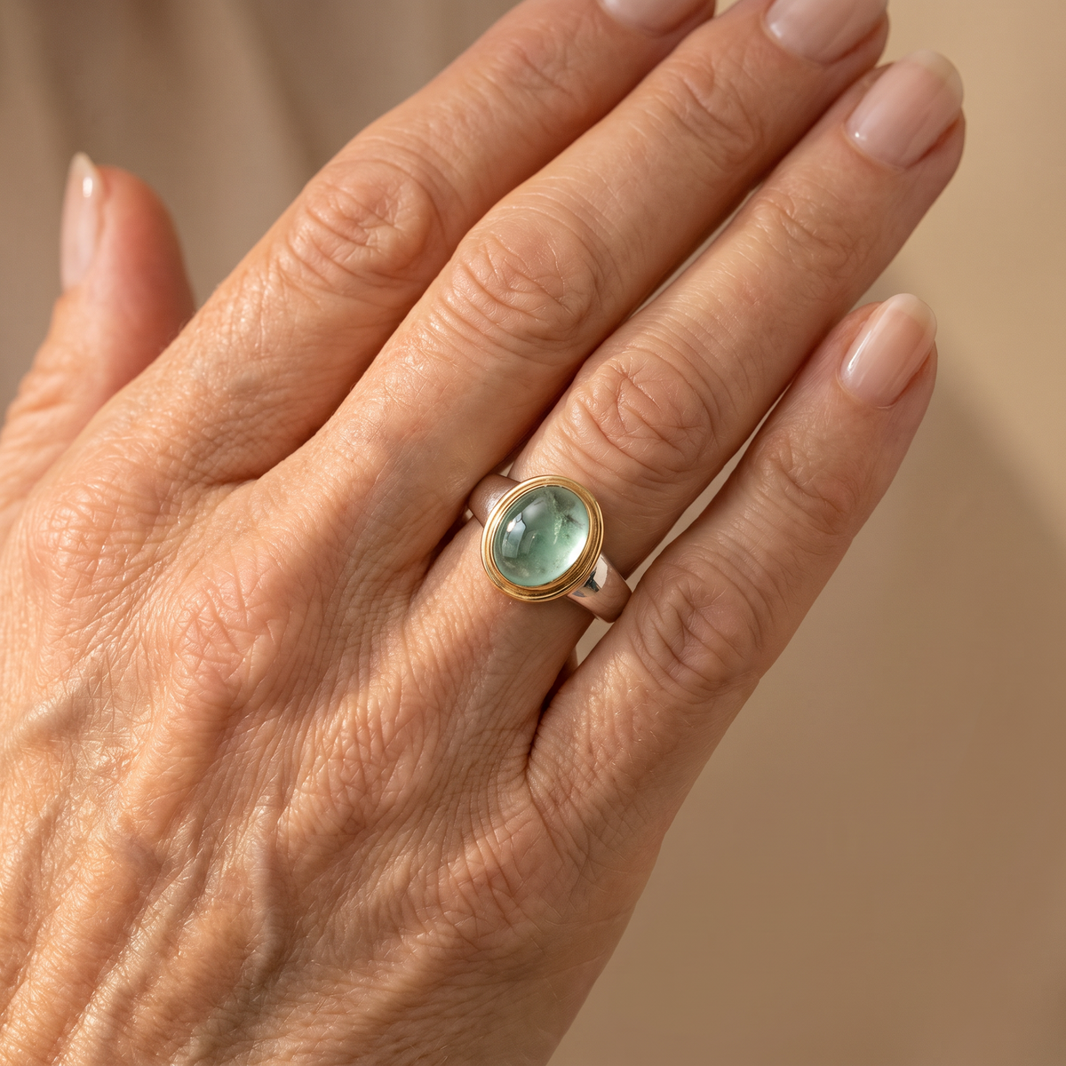 Silver Green Diamond Ring - worn