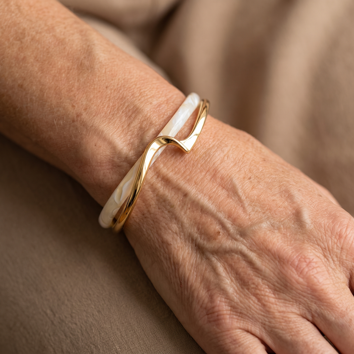 White opal elegant golden bracelet - worn