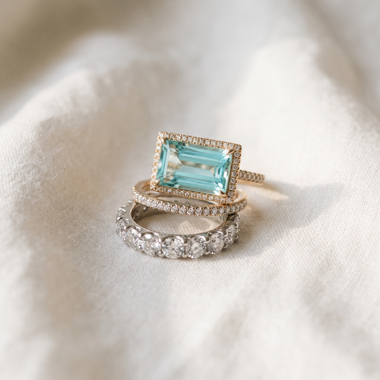 Vintage Silver Turquoise Glass Ring Set - product photo