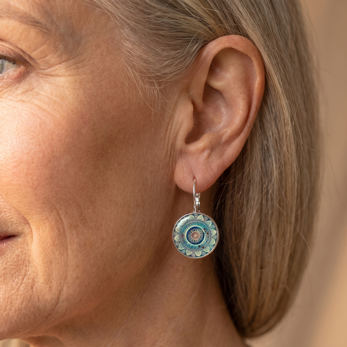 Rounded Mandala Vintage Earrings - worn