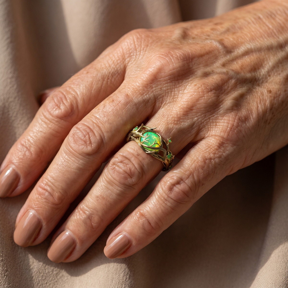 Green Opal Natural Ring - worn
