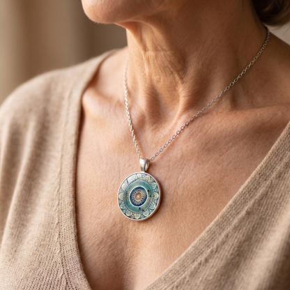 Vintage Rounded Blue Mandala Necklace - product photo