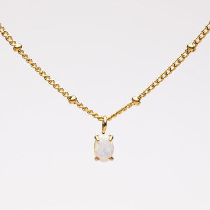 Gold Beaded Necklace with Opal Pendant